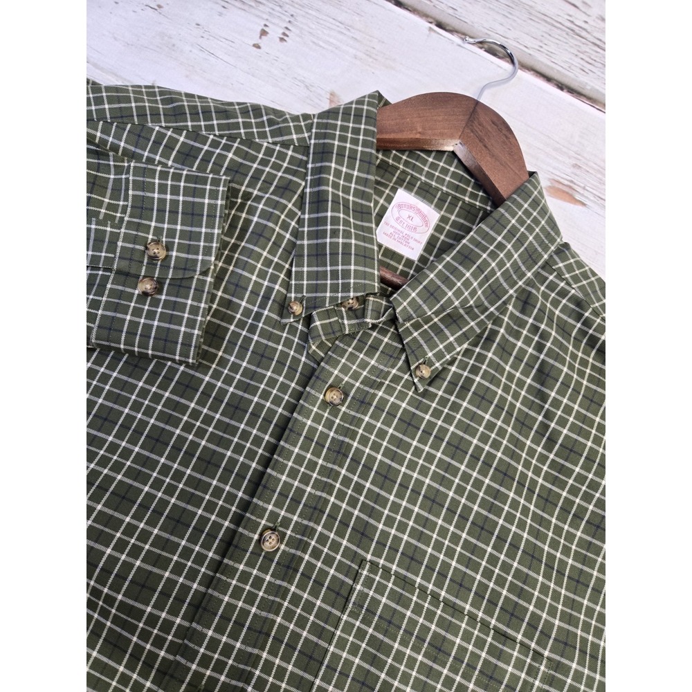 Brooks Brothers‎ Shirt Men XL Green Plaid Long Sleeve Button Down 1818  Logo